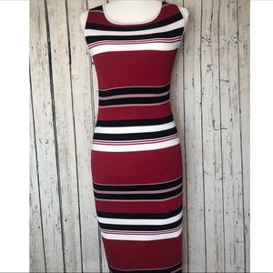sleeveless striped midi bodycon red black white